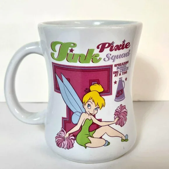 Tinker Bell Coffee Mug Cup Disney Store Tink Pixie Squad Cheer Pink Green - Picture 3 of 9